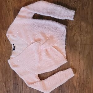 Pink Knitted Sweater with Pearl Accents